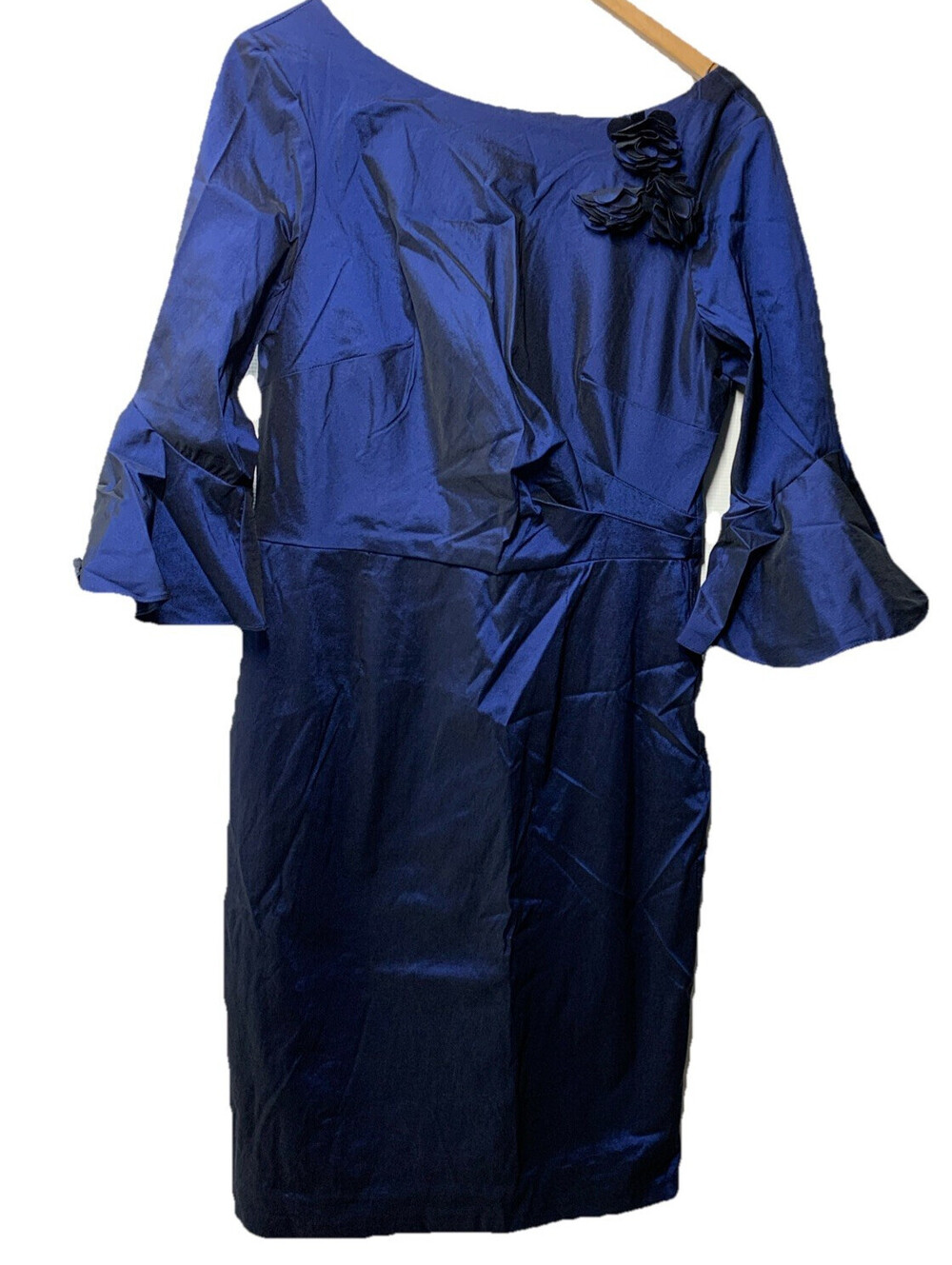 Alex Evenings Women's Short Taffeta Portrait Collar Formal Dress Blue Size 12